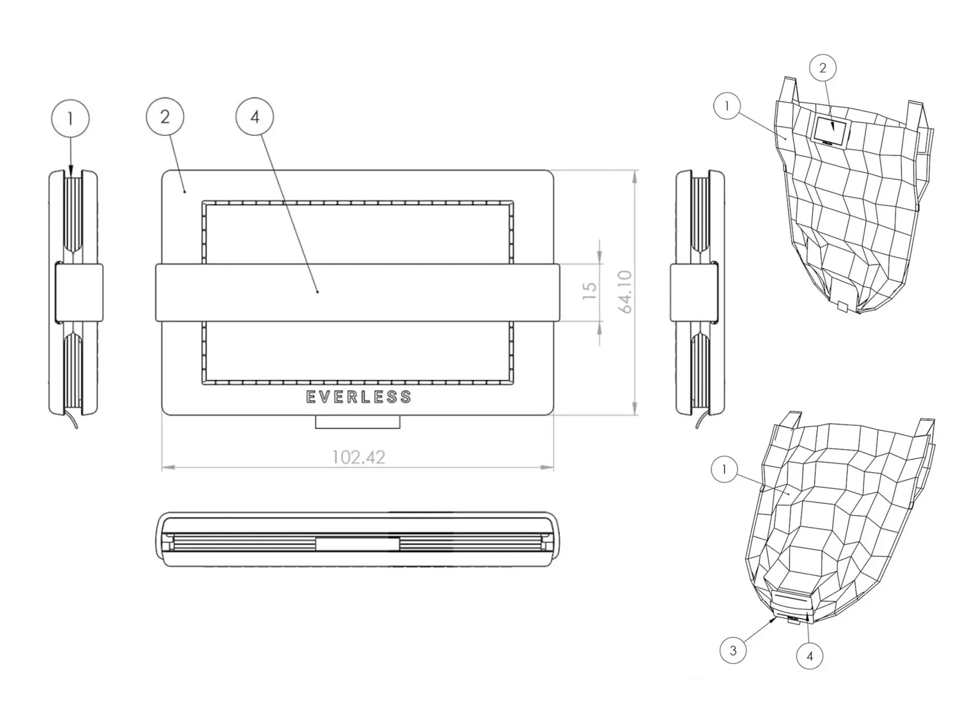 everless smart bag technical drawing groen boothman