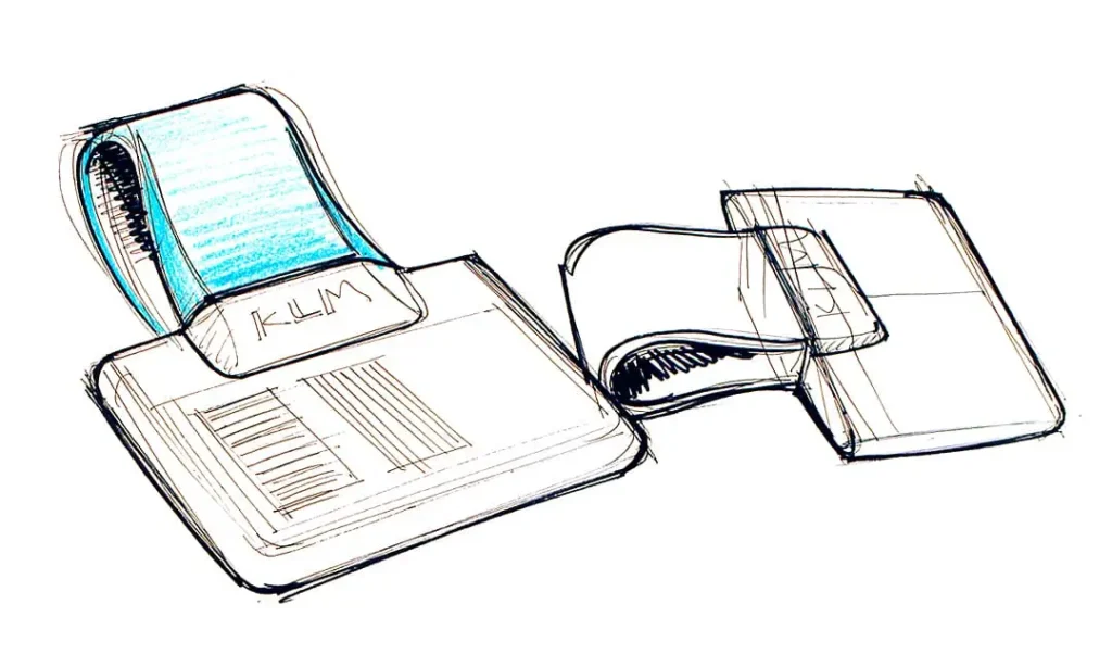 electronic luggage tag design sketch by Joanna Boothman