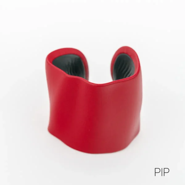 red leather bangle with a 3D printed skeleton