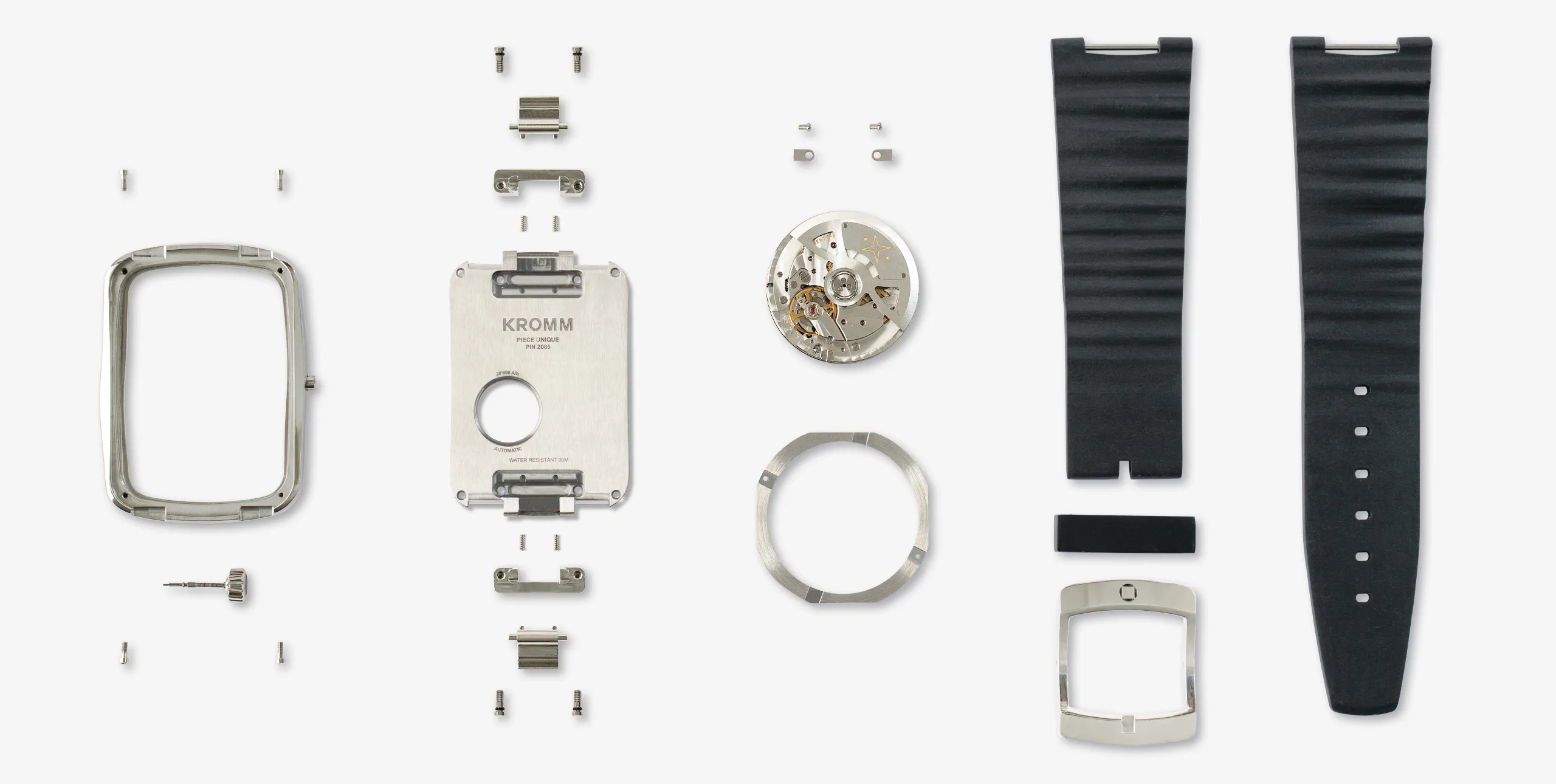 Exploded view of Kromm luxury mechanical watch design by Groen Boothman