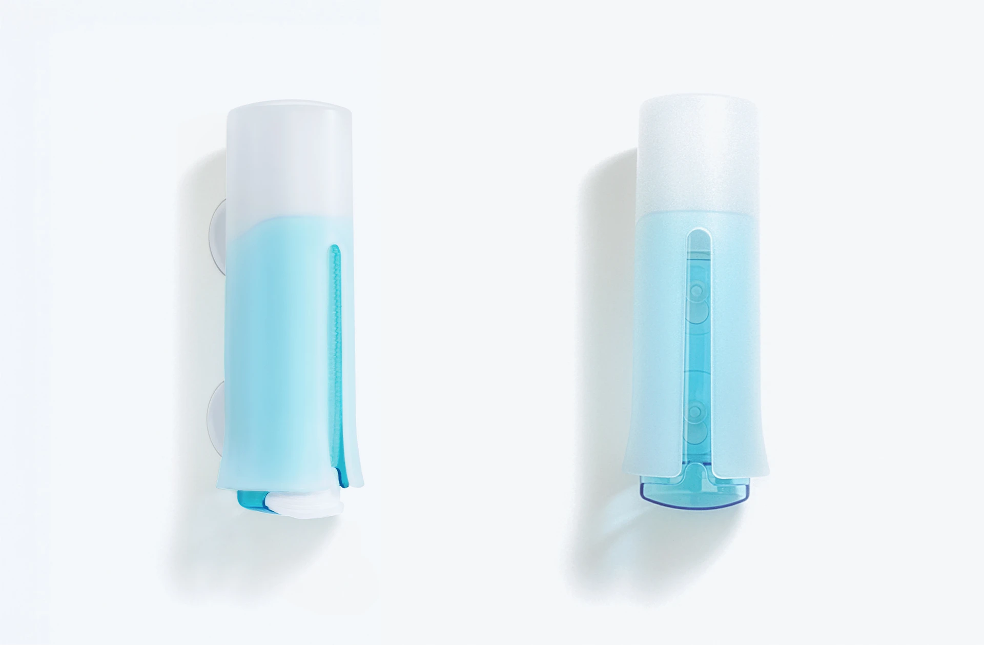 Wall-mounted HEMA bathroom accessories showing the layered transparent and opaque construction