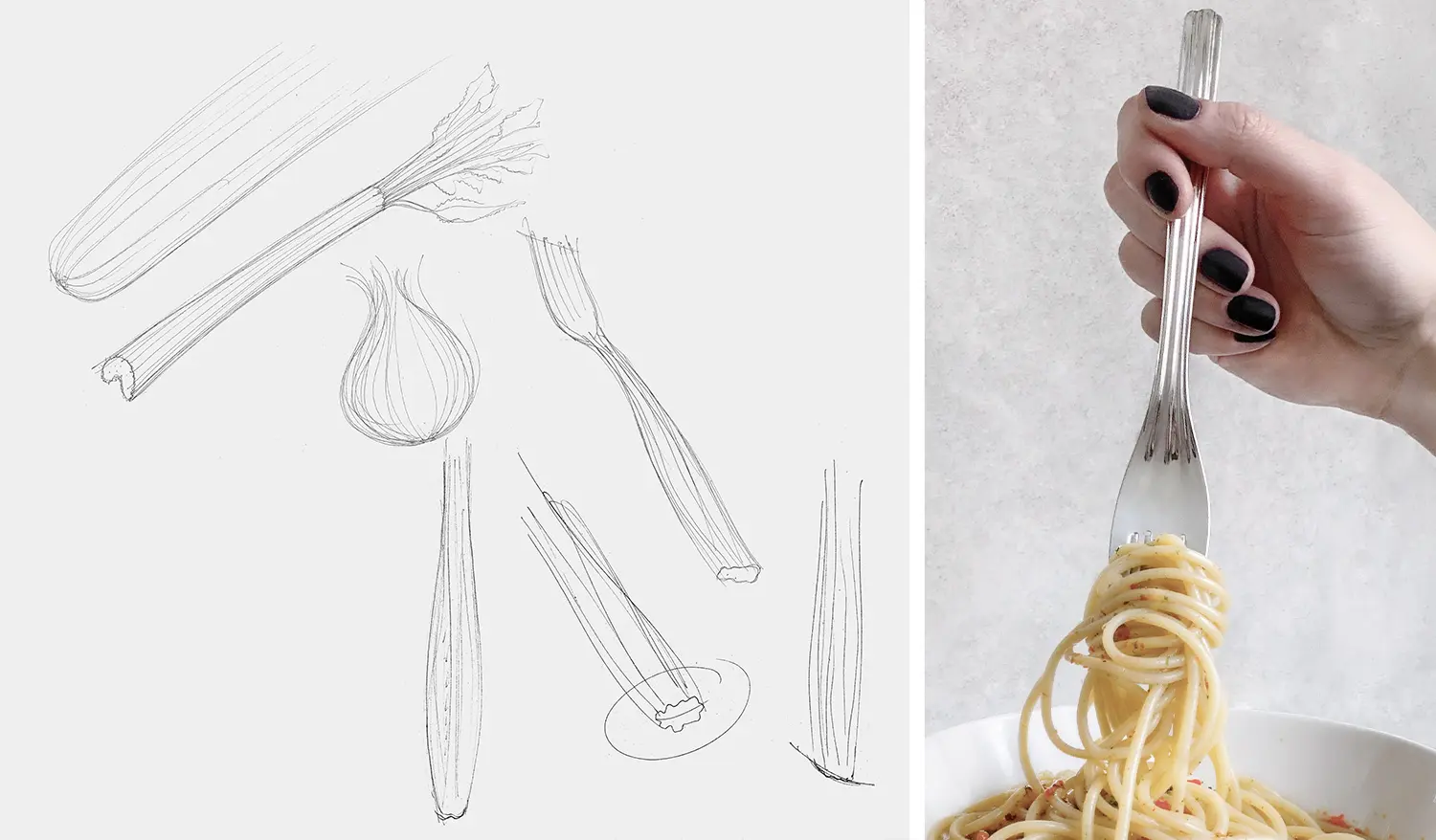 Fiumi cutlery design sketches inspired by food and organic structures
