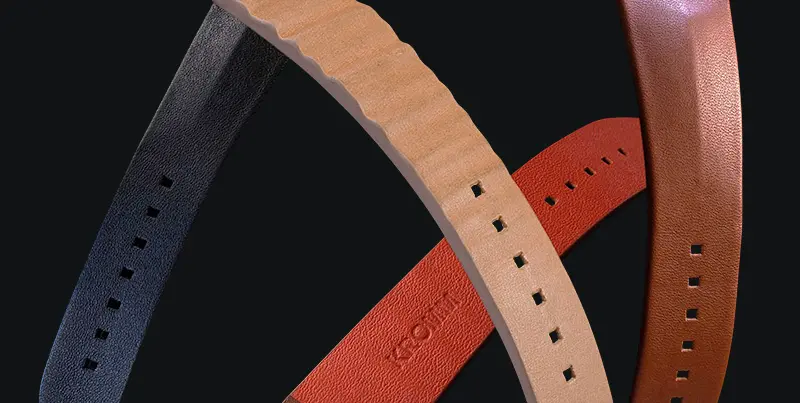 Kromm luxury watch strap collection with textured leather straps and distinctive color details
